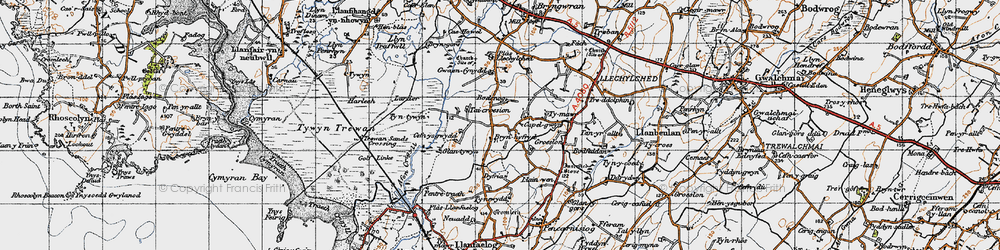Old map of Capel Gwyn in 1947