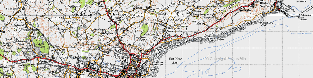 Old map of Capel-le-Ferne in 1947