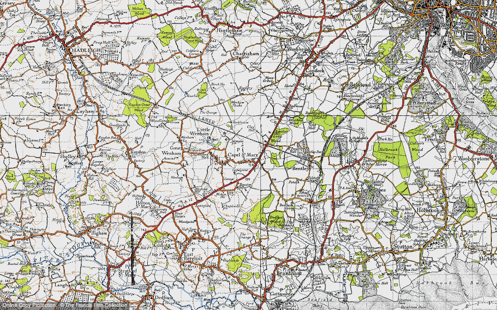 Old Map of Historic Map covering Bentley Long Wood in 1946