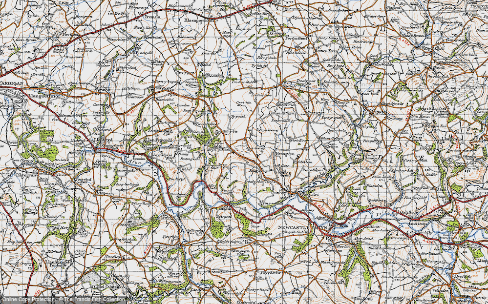 Old Map of Historic Map covering Bryneurin in 1947