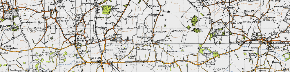 Old map of Carbrooke in 1946