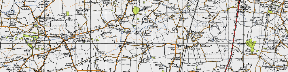 Old map of Cargate Common in 1946