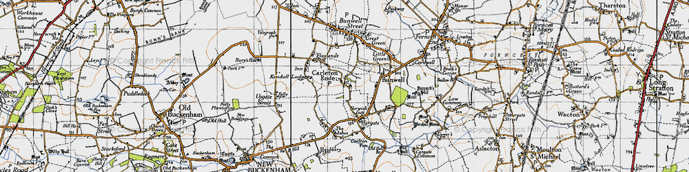 Old map of Carleton Rode in 1946