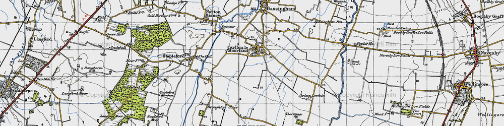 Old map of Carlton-le-Moorland in 1947