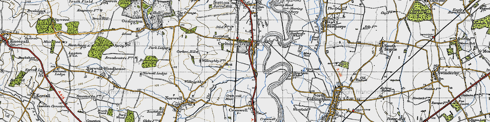Old map of Carlton-on-Trent in 1947