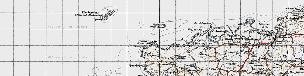 Old map of Ynys y Fydlyn in 1947