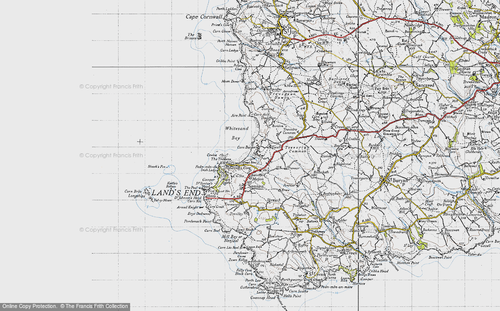 Old Map of Historic Map covering Whitesand Bay in 1946