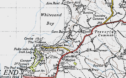 Old map of Whitesand Bay in 1946