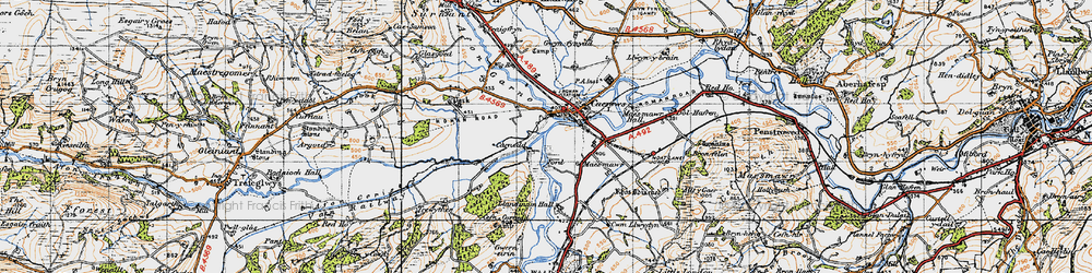 Old map of Afon Carno in 1947