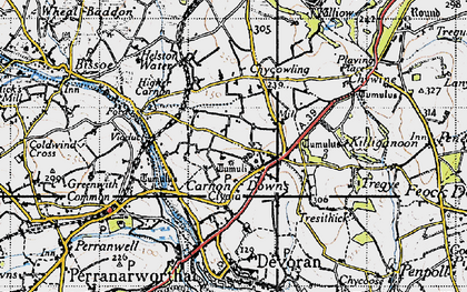 Old map of Carnon Downs in 1946