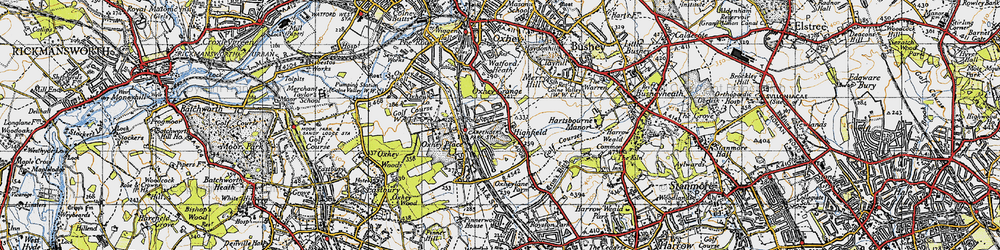 Old map of Carpenders Park in 1945