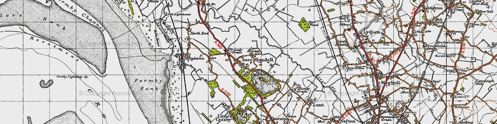 Old map of Baines Bridge in 1947