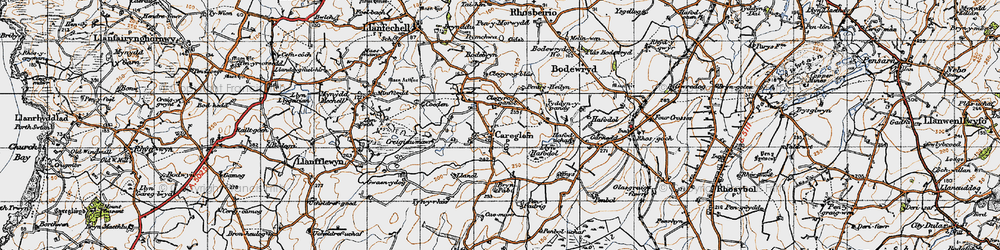 Old map of Bryn Pabo in 1947