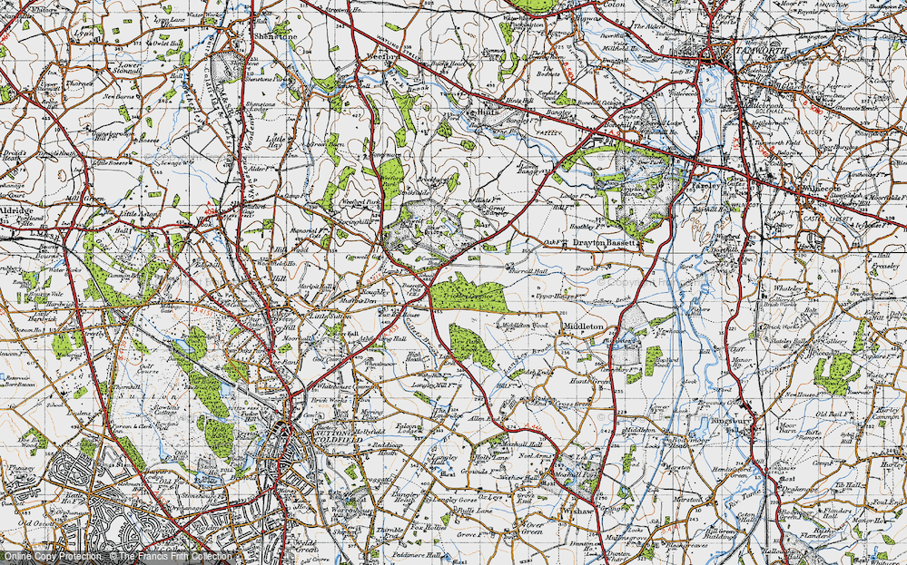 Old Map of Historic Map covering Canwell Hall in 1946