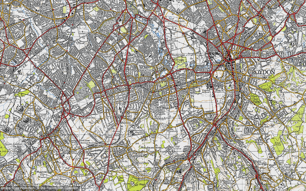Old Map of Carshalton Beeches, 1945 in 1945