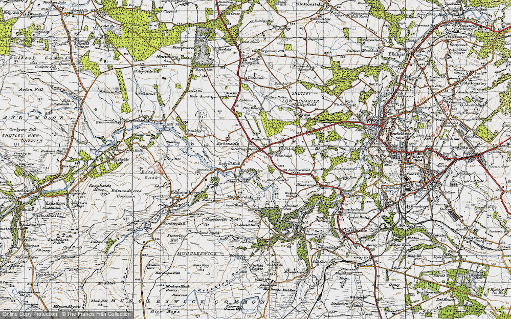 Old Map of Historic Map covering Black Hedley in 1947