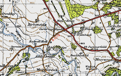Old map of Black Hedley in 1947