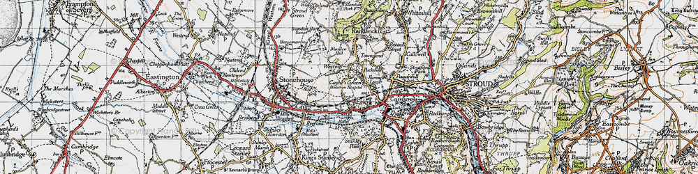 Old map of Cashes Green in 1946
