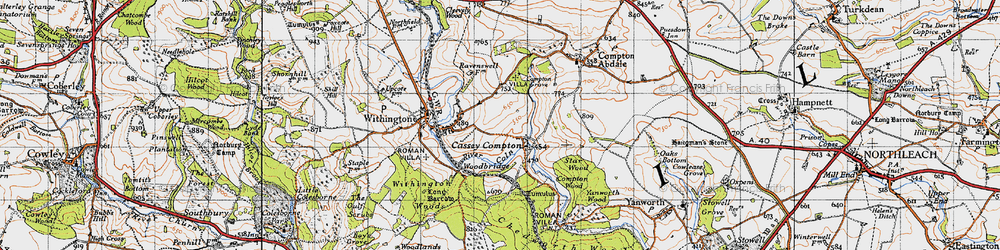 Old map of Cassey Compton in 1946