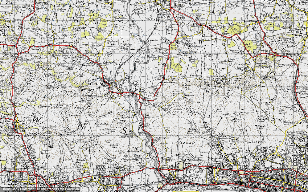 Old Map of Historic Map covering Beeding Hill in 1940