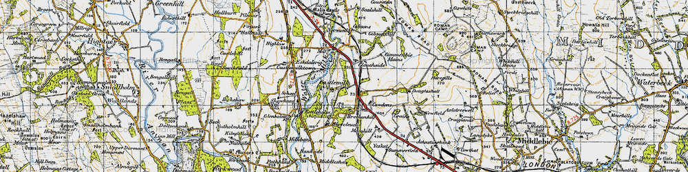 Old map of Burnswark Hill in 1947