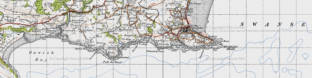 Old map of Caswell Bay in 1947