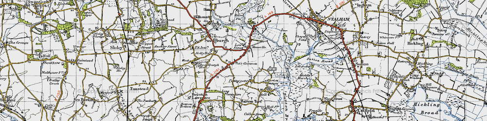 Old map of Cat's Common in 1945