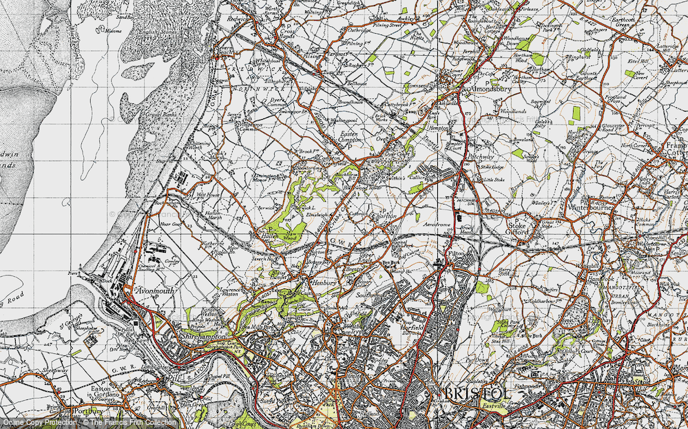Old Map of Historic Map covering Bristol Filton Airport in 1946