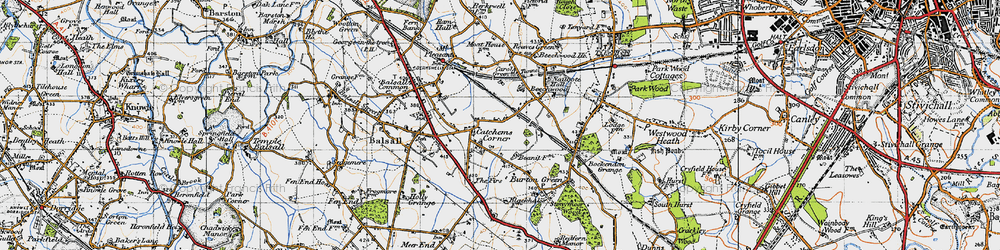 Old map of Catchems Corner in 1947
