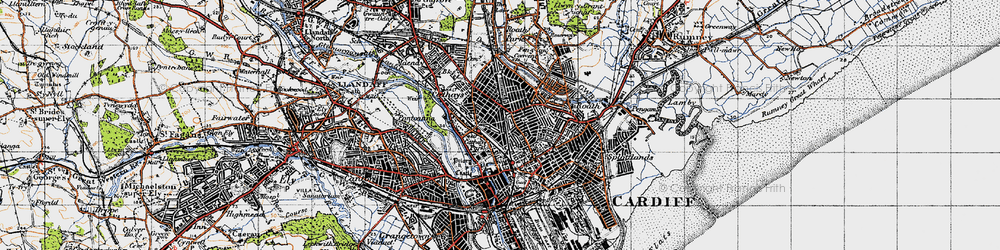 Old map of Cathays in 1947