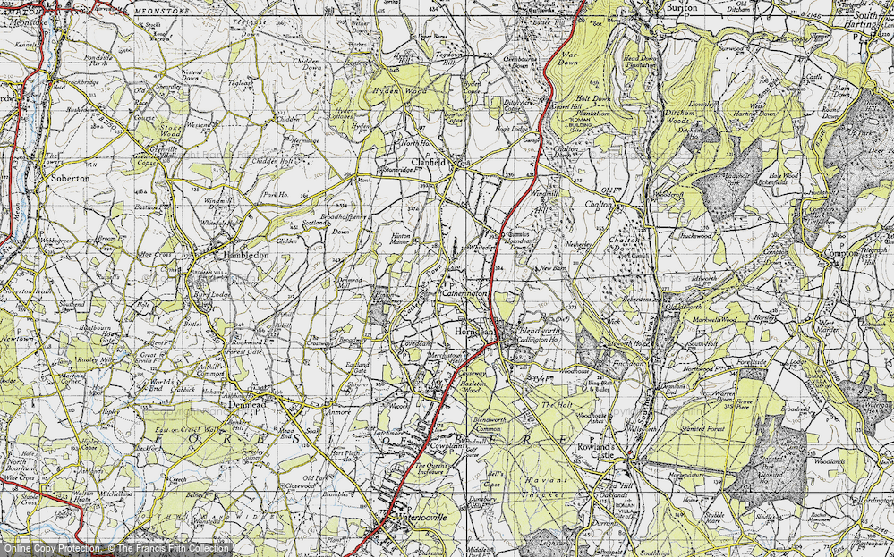 Old Map of Historic Map covering Broadhalfpenny Down in 1945