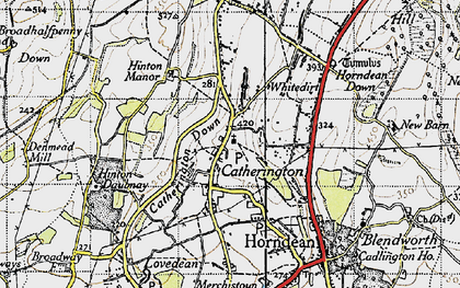 Old map of Broadhalfpenny Down in 1945