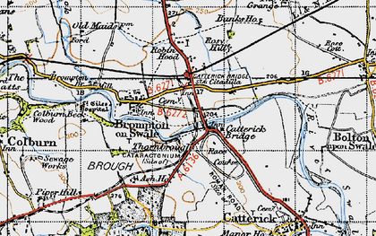Old map of Catterick Bridge in 1947