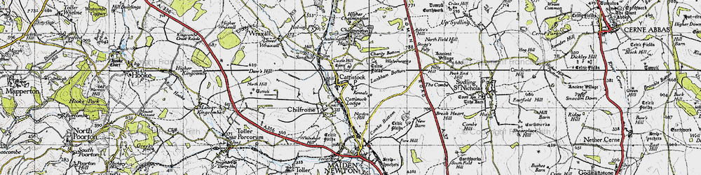 Old map of Cattistock in 1945