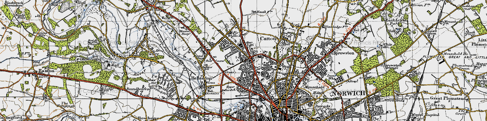 Old map of Catton Grove in 1945