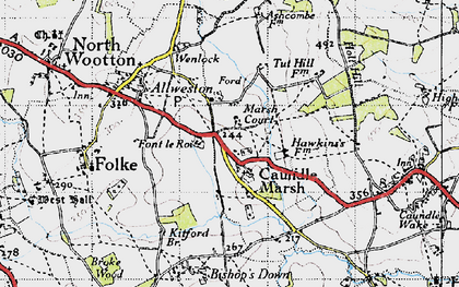 Old map of Caundle Marsh in 1945