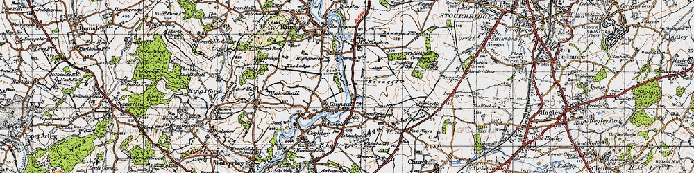 Old map of Caunsall in 1947
