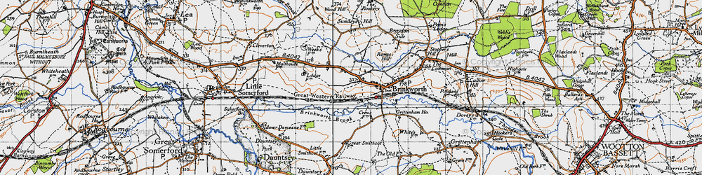 Old map of Woodbridge Brook in 1947