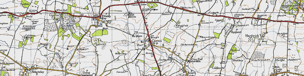 Old map of Bourn Windmill in 1946