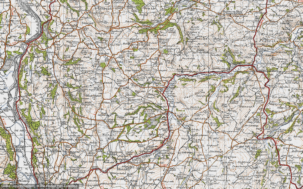 Old Map of Historic Map covering Ynys Rhys in 1947