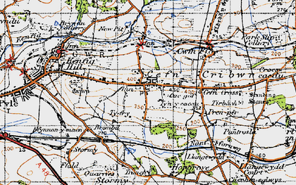 Old map of Cefn Cribwr in 1947