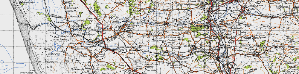 Old map of Cefn Cribwr in 1947