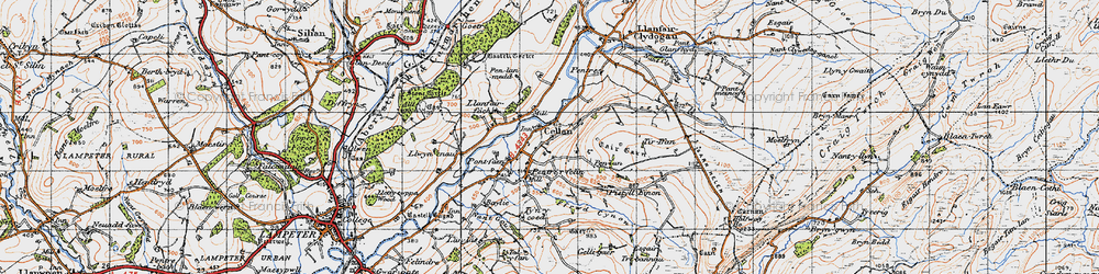 Old map of Cellan in 1947
