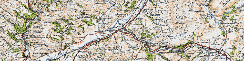 Old map of Cemmaes Road in 1947