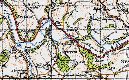 Old map of Cenarth in 1947