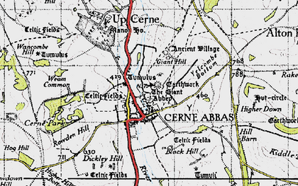 Old map of Cerne Abbas in 1945
