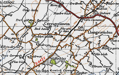 Old map of Afon Gwna in 1947