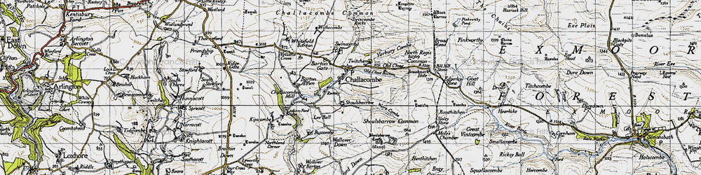 Old map of Challacombe in 1946