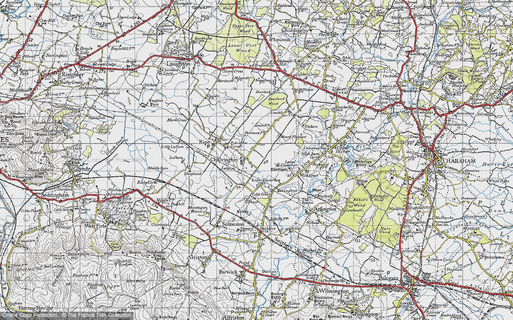 Old Map of Historic Map covering Lower Claverham Ho in 1940