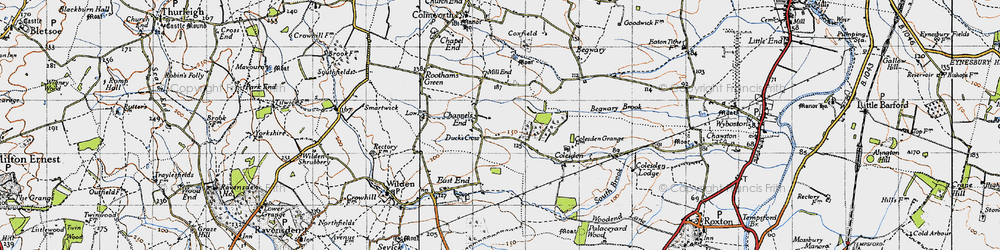 Old map of Begwary Brook in 1946